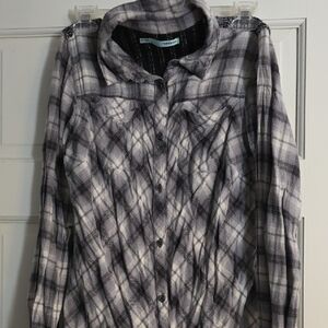 Plaid Button-Up Shirt with Sequin Details